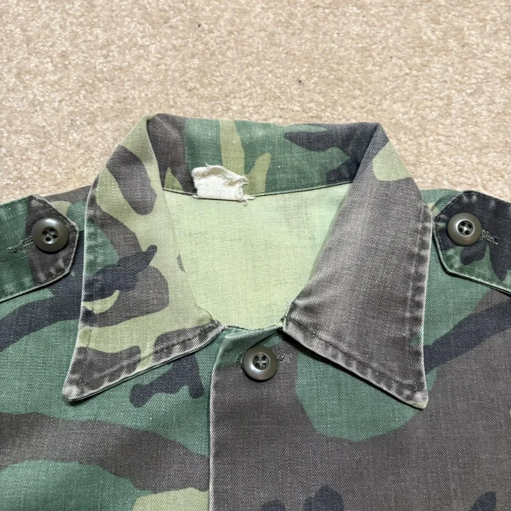 US Army OG-507 Shirt Woodland Camo BDU Mens Large Green‎ Twill Button 70s 80s